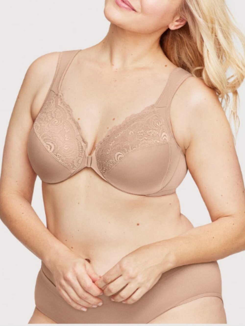 NWOT Glamorise 1245 Front Closure WonderWire Bra 40D Nude Beige Underwire